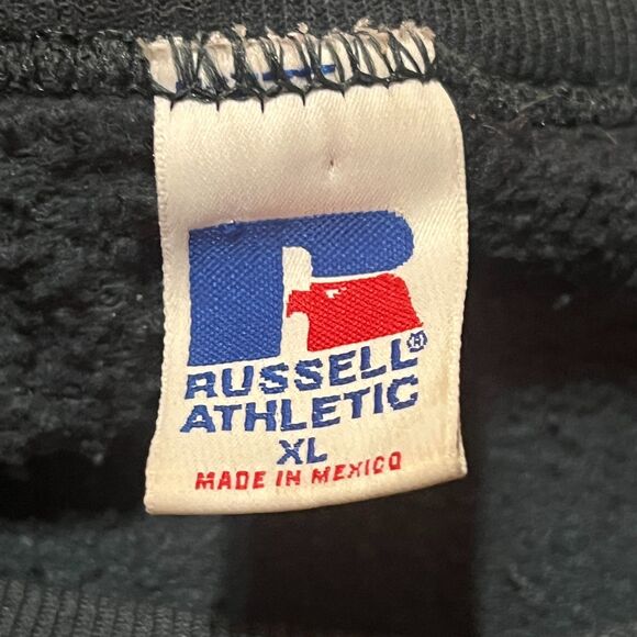 Vintage Russell Athletic Black Crewneck Sweatshirt Black Faded Style - Men's XL - Picture 3 of 7